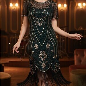 Chic Black and Gold Embellished Midi Dress